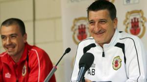 Gibraltar Captain Roy Chipolina (left) and National Manager Allen Bula (right) speak to the media